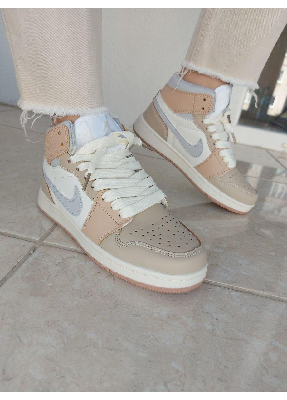 КРОССОВКИ ЖЕНСКИЕ NIKE AIR JORDAN 1 RETRO CREAM НАЙК АИР ДЖОРДАН No Brand бежевые демисезоны (367171536)