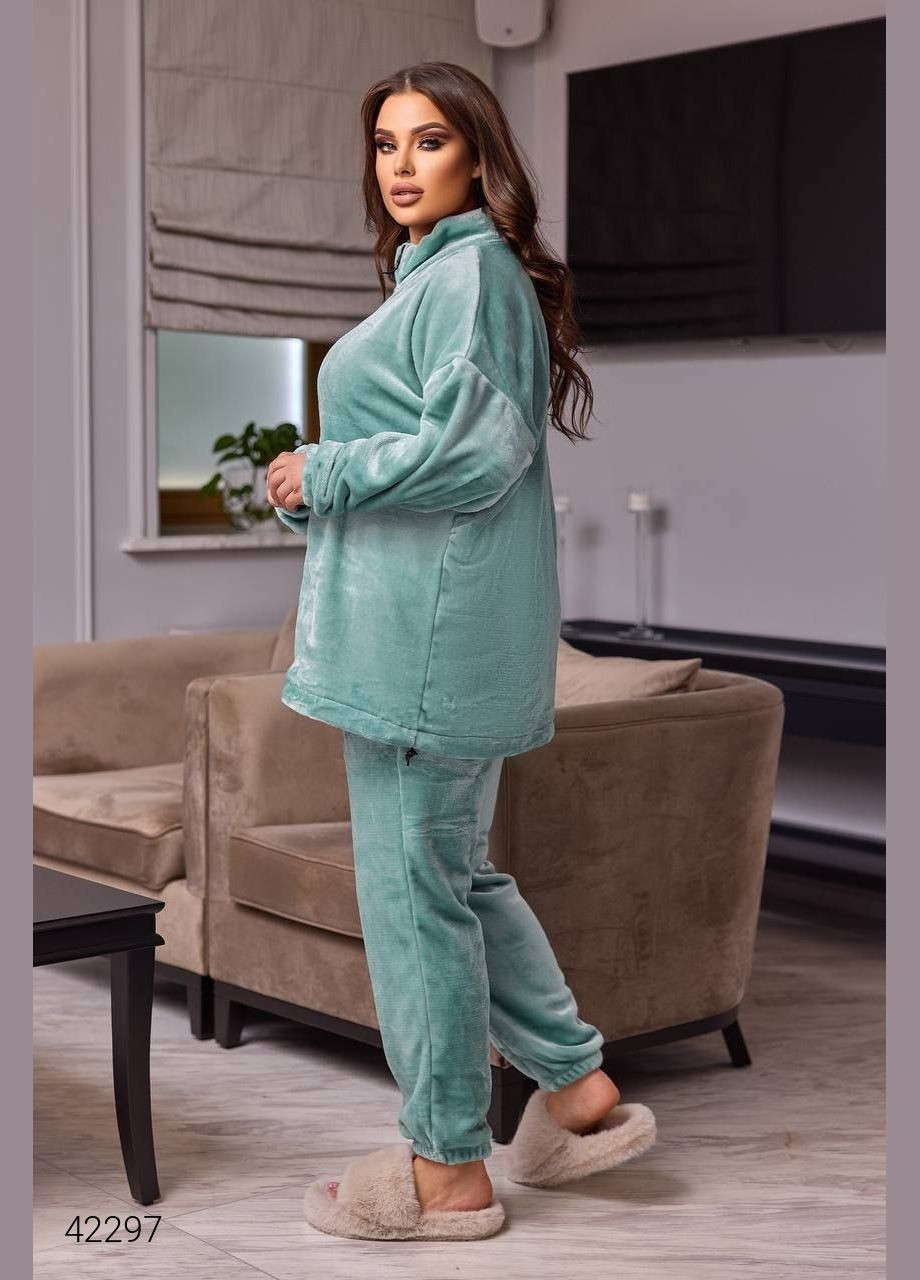 Мятная всесезон женская пижама теплая на молнии Liton