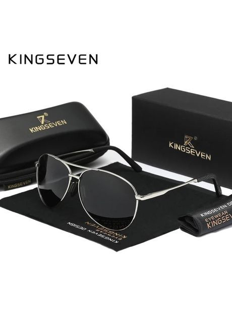 Мужские поляризационные солнцезащитные очки N7013 Silver Gray KINGSEVEN (338596137)