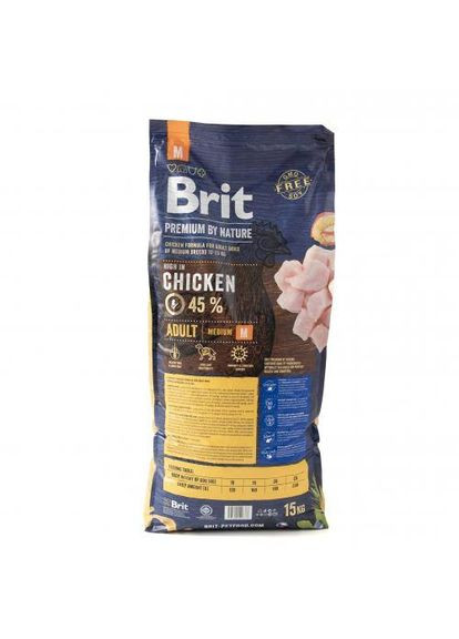 Сухой корм Premium Dog Adult M для взрослых собак средних пород, с курицей, 15 кг Brit (362580903)