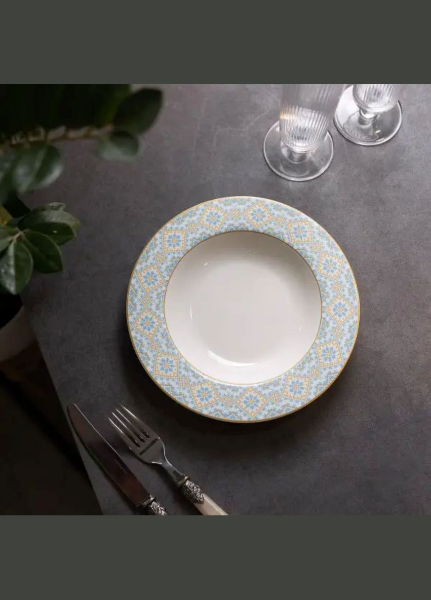 Тарілка супова порцелянова 21.5 см з орнаментом HP-7-739 Yiwu (353501924)