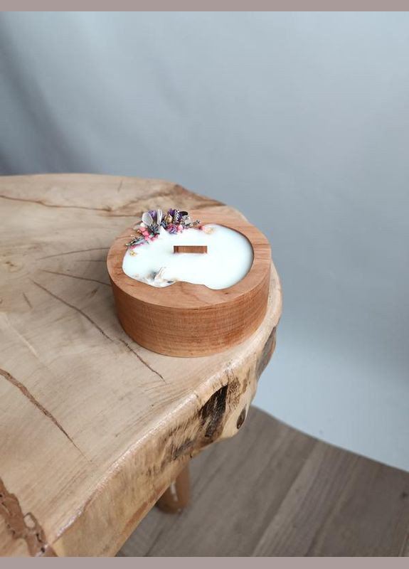 Ароматическая свеча в деревянном кашпо с трескотливым фитилем и сухоцветами Hand Made (346591212)