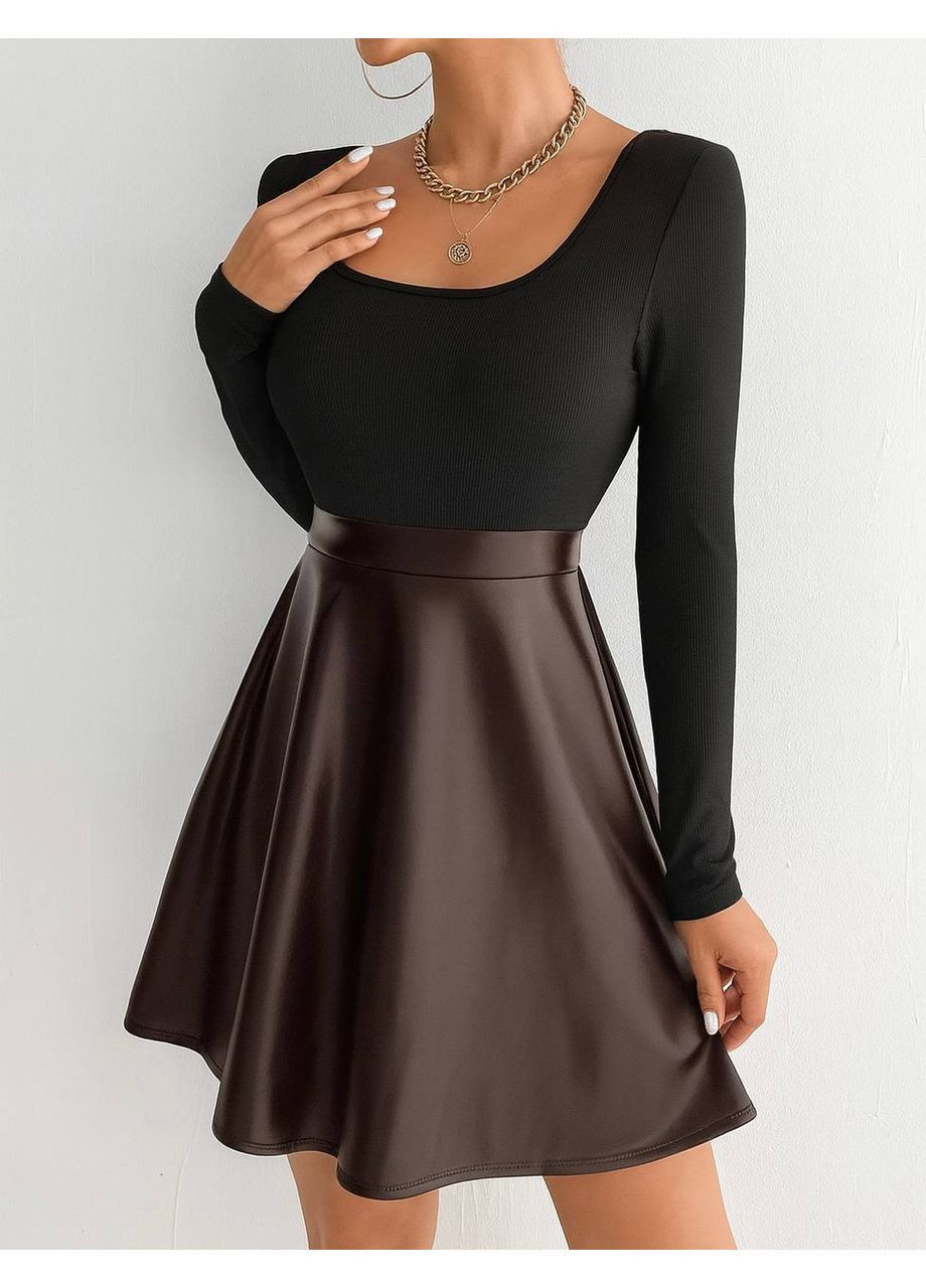 Коричневая однотонная стильная базовая юбка Vakko