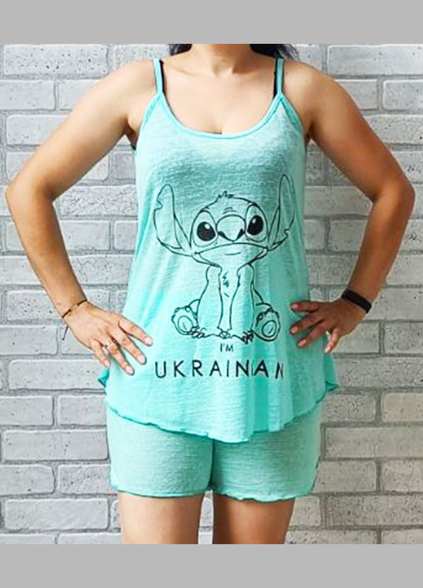 Голубая женская трикотажная пижама майка + шорты No Brand