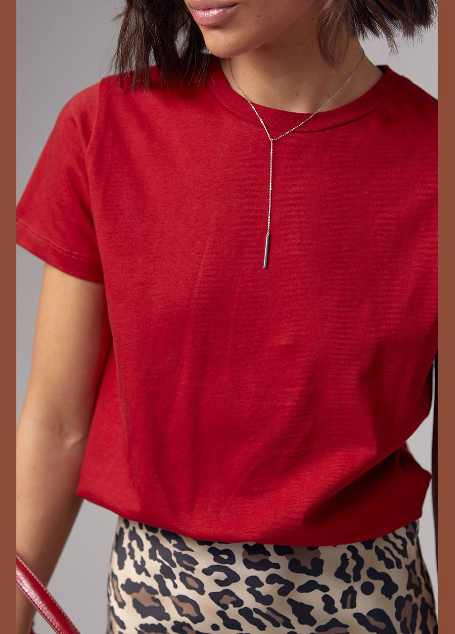 Красная летняя базовая женская однотонная футболка - красный Lurex