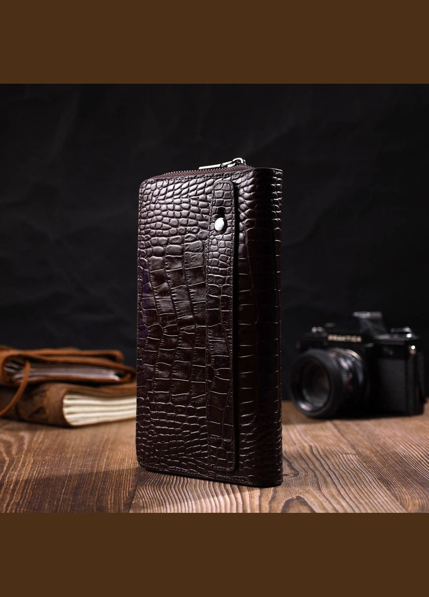 Большой мужской клатч с одним отделением из натуральной кожи с тиснением под крокодила 22028 Bond (298570809)