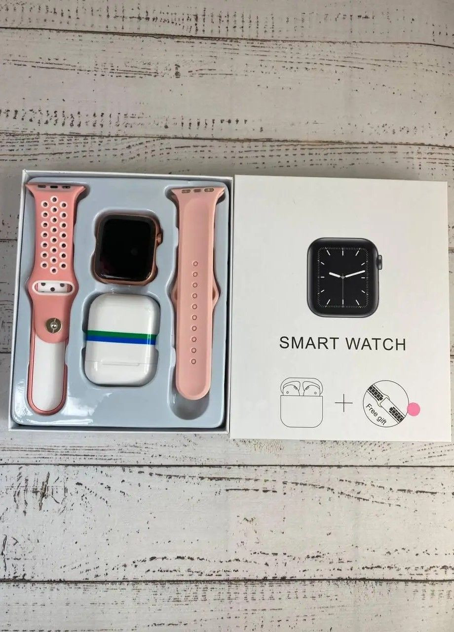 Комплект T55 Pro Max Smart Watch 8 Series + додатковий ремінець + бездротові навушники i12 TWS, Pink No Brand (369963531)