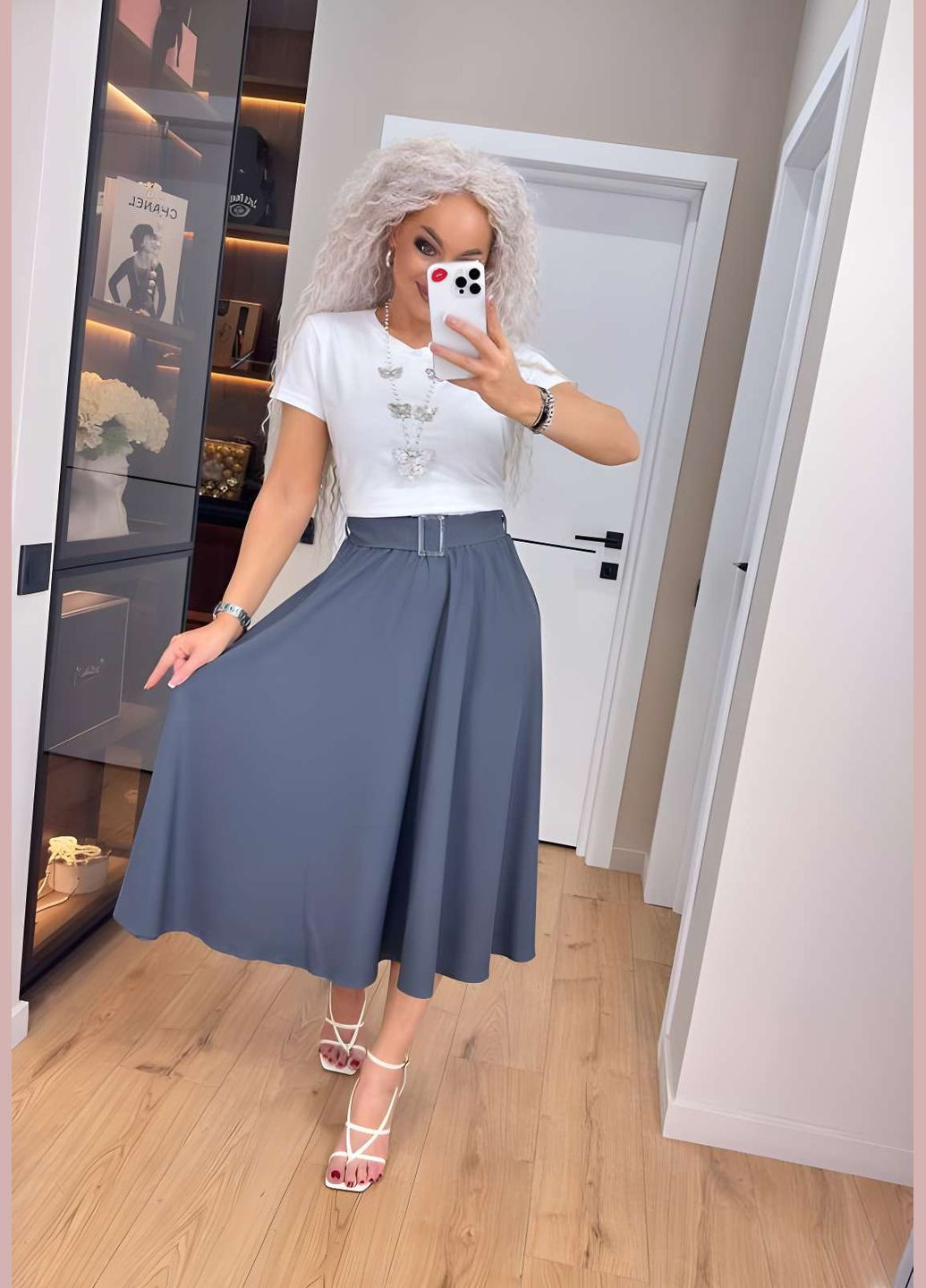 Спідниця +пояс жіноча довга міді 42-56 графіт (темно-сірий) No Brand (332770562)