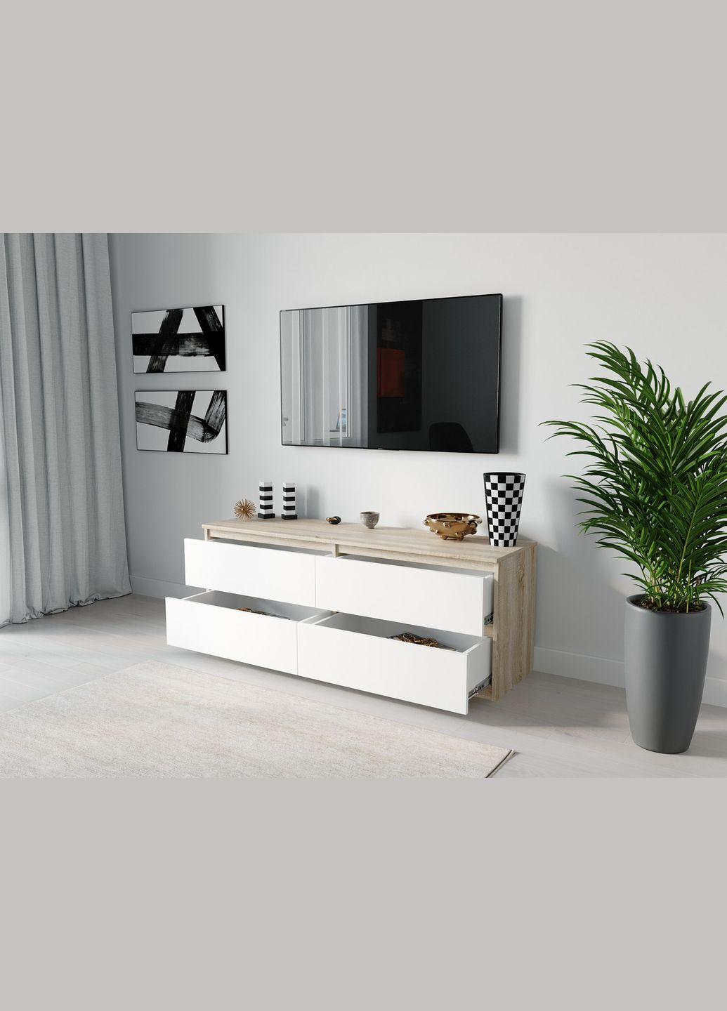 ТВ тумба ST-223 Ш1400/В530/Г400 Дуб сонома-Белый MORELI (313859679)