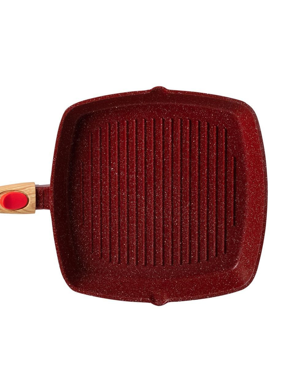 Алюмінієва сковорода-гриль 28 см зі скляною кришкою Square Red HP-4-462R MGC (368767338)