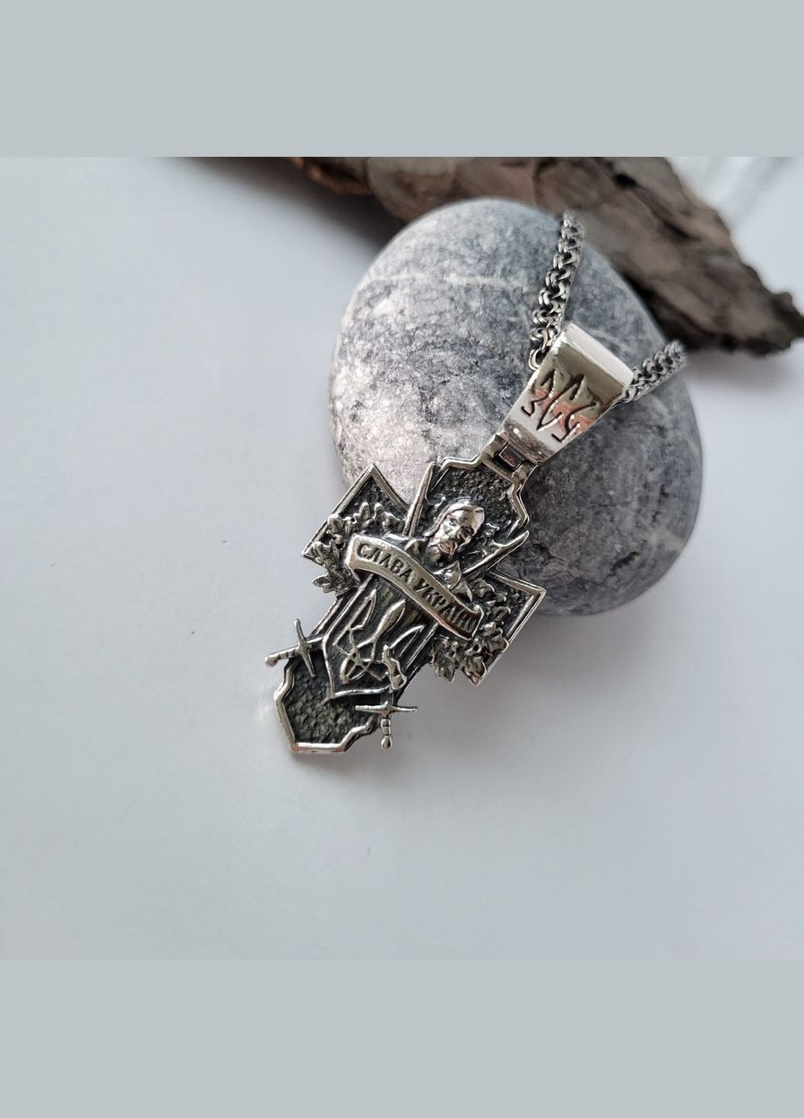 Срібний великий хрест прямий кулон Козак Характерник срібло 925 проби чорнене 3009ч 13.50г No Brand (306742975)