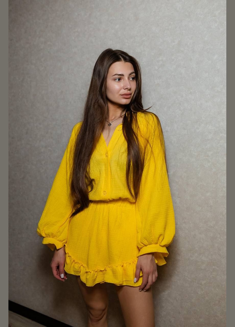 Комбінезон жіночий Україна комбінезон-шорти однотонний жовтий повсякденний муслін