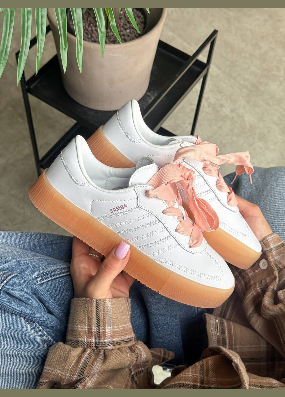 Кросівки жіночі Adidas Samba White Pink Gum | Адідас Самба білі No Brand білі демісезони (347223373)
