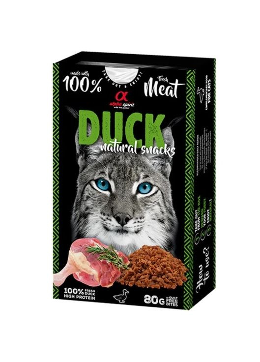 Полувлажные лакомства Cat Duck Natural Snacks 80гр, для взрослых котов, с уткой Alpha Spirit (363452621)