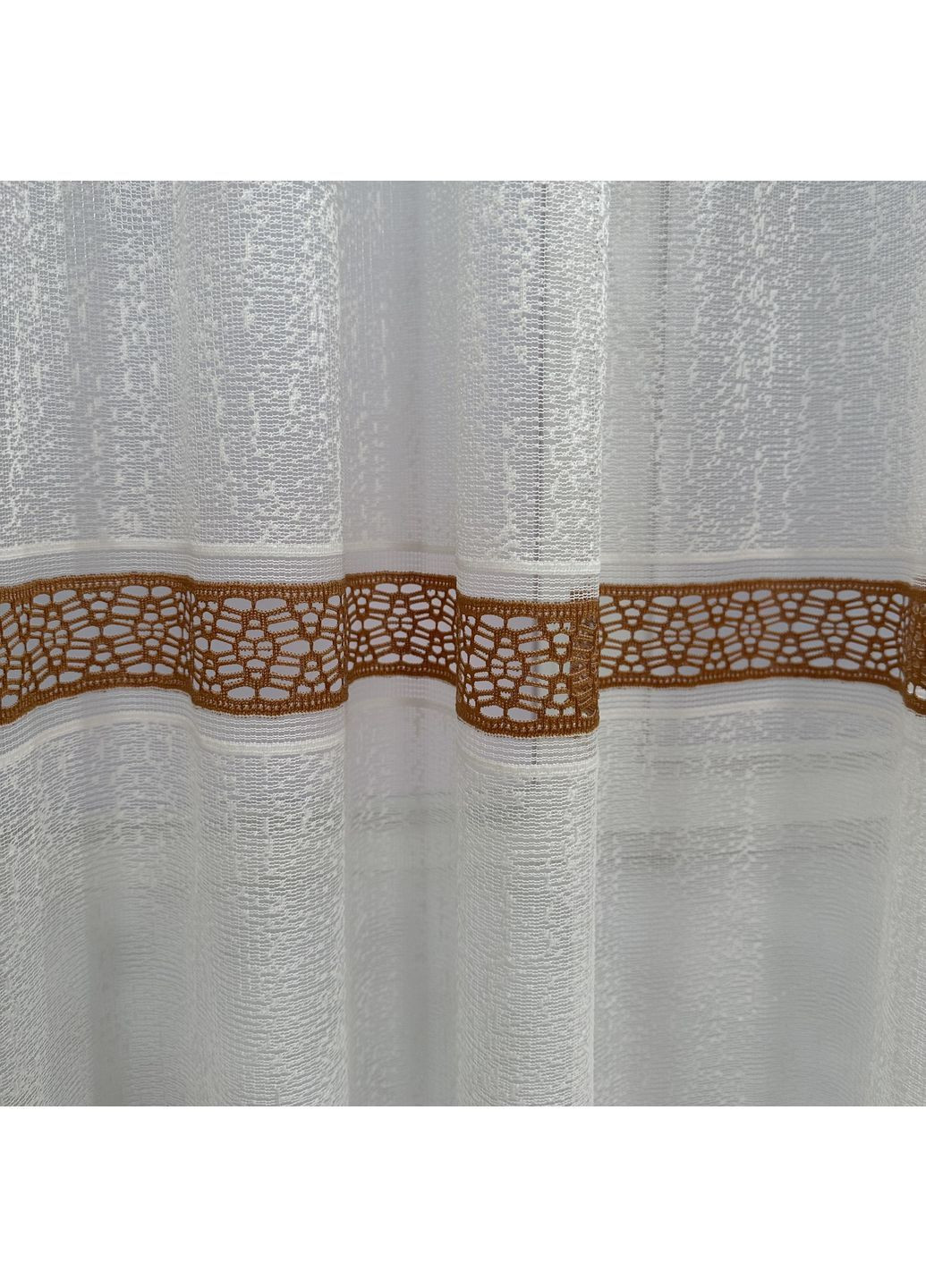 Тюль жаккард "Модерн" білий з коричневим візерунком, 300х270 см - готовий на тасьмі. No Brand (363834547)