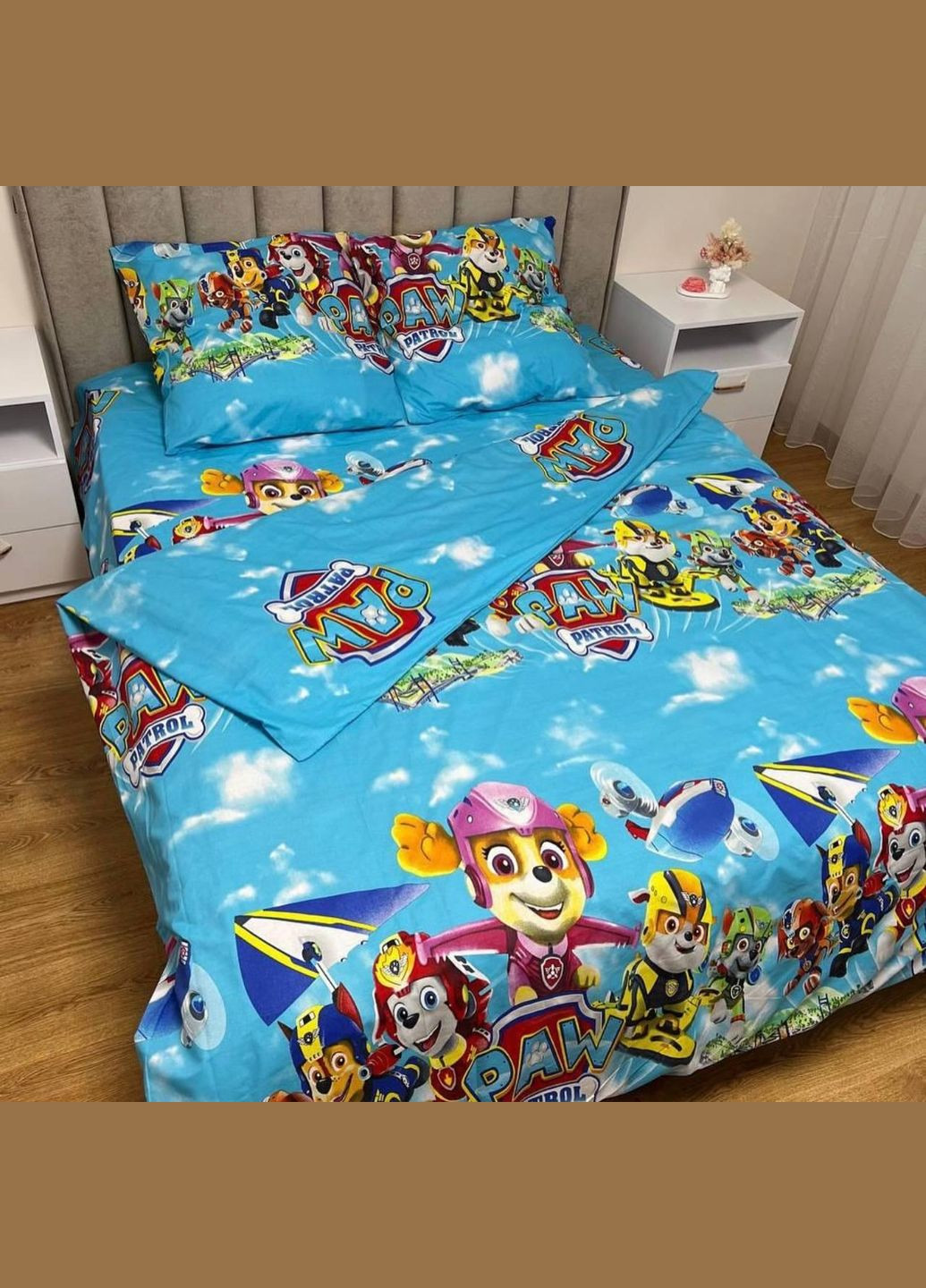 Постельное белье хлопковое Скай патруль Полуторное 150 x 220 Бязь Синее 70 х 70 No Brand (344445454)