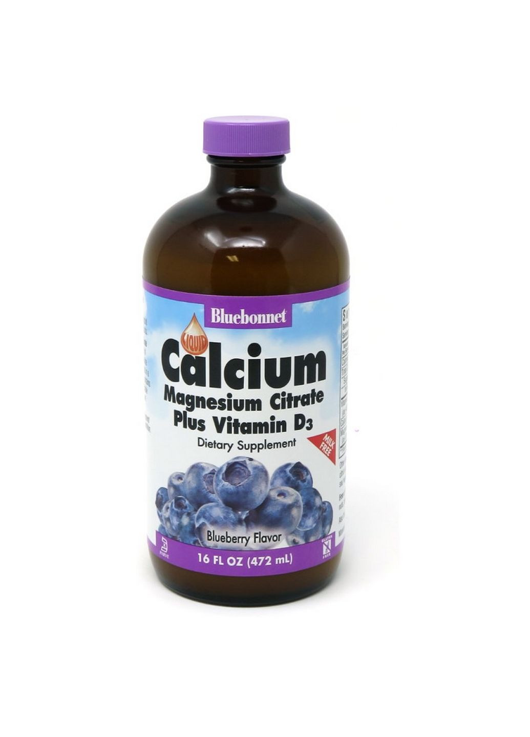Вітаміни та мінерали Calcium Magnesium Citrate plus Vitamin D3, 472 мл Чорниця Bluebonnet Nutrition (293342994)