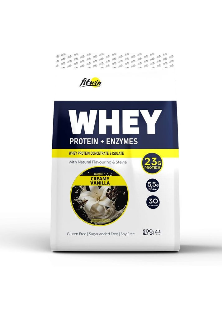 Протеин Whey Protein + Enzymes, 900 грамм Ваниль со сливками FitWin (334705655)