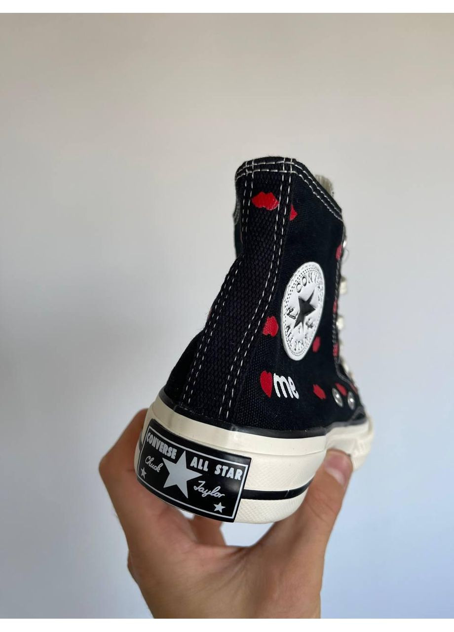 Черные демисезонные кеды мужские converse chuck 70 embroidered lips black конверс No Brand