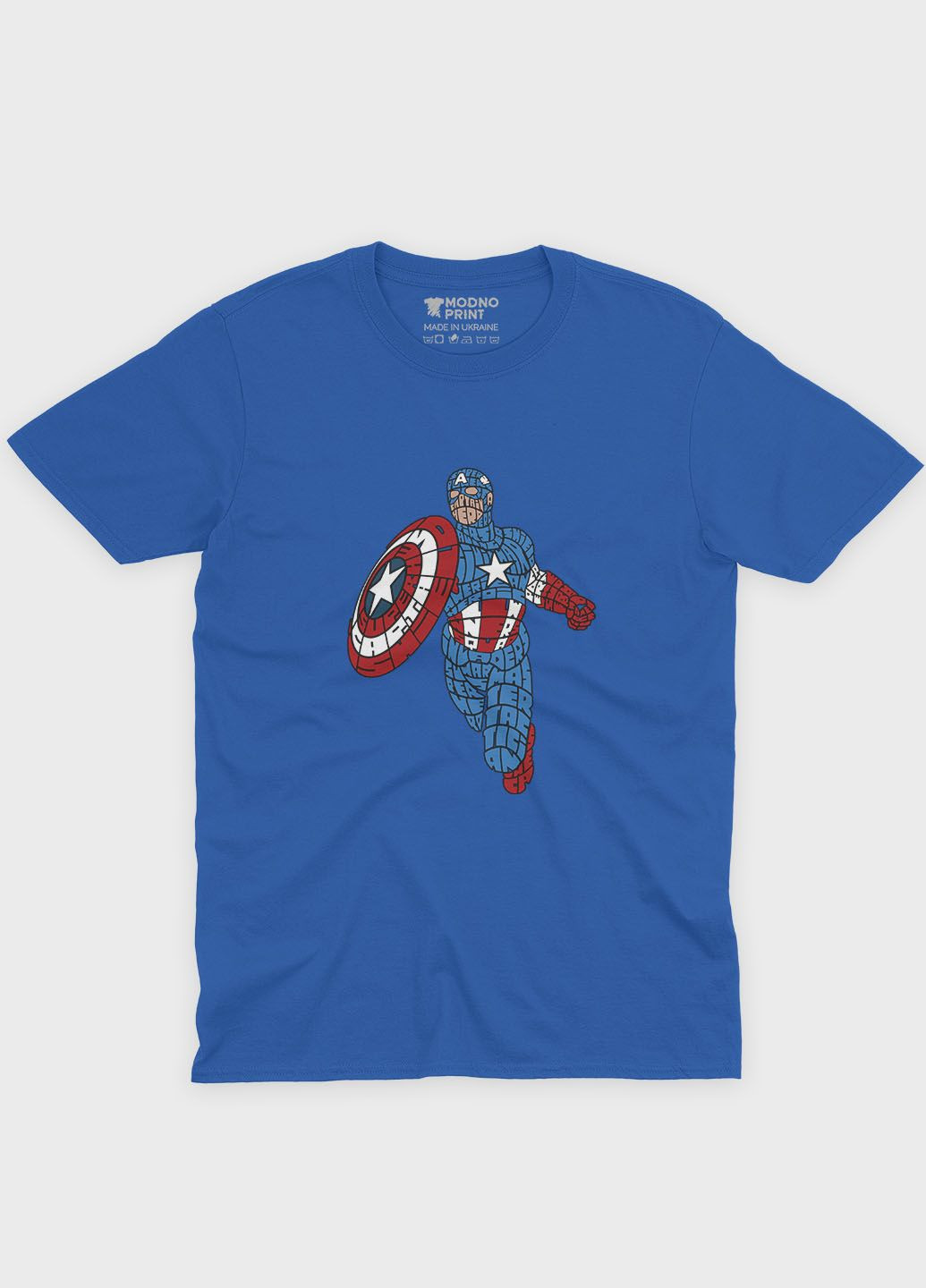 Синяя демисезонная футболка для девочки с принтом супергероя - капитан америка (ts001-1-grr-006-022-001-g) Modno