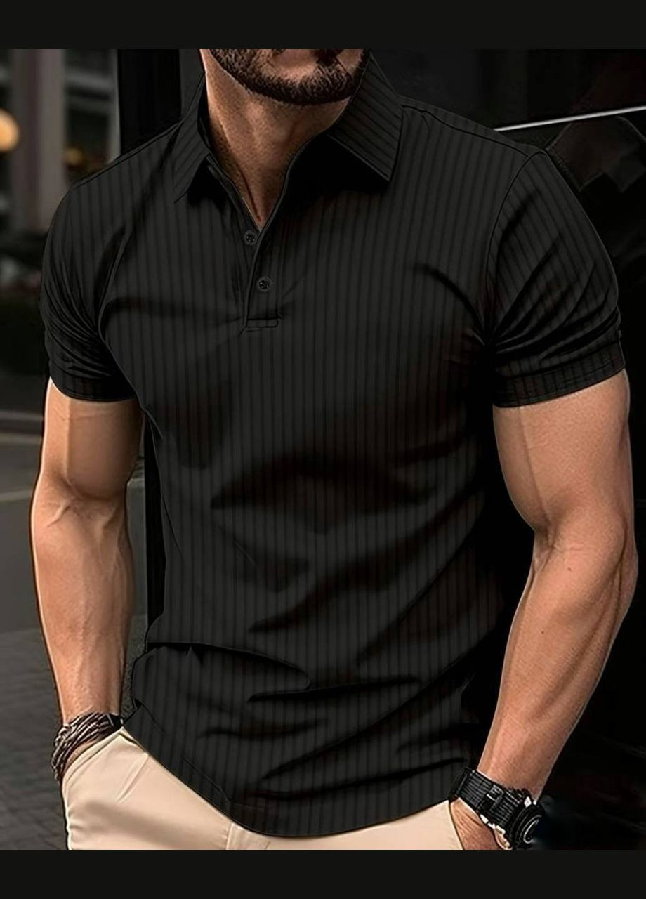 Чорна футболка поло чоловіча з коротким рукавом No Brand