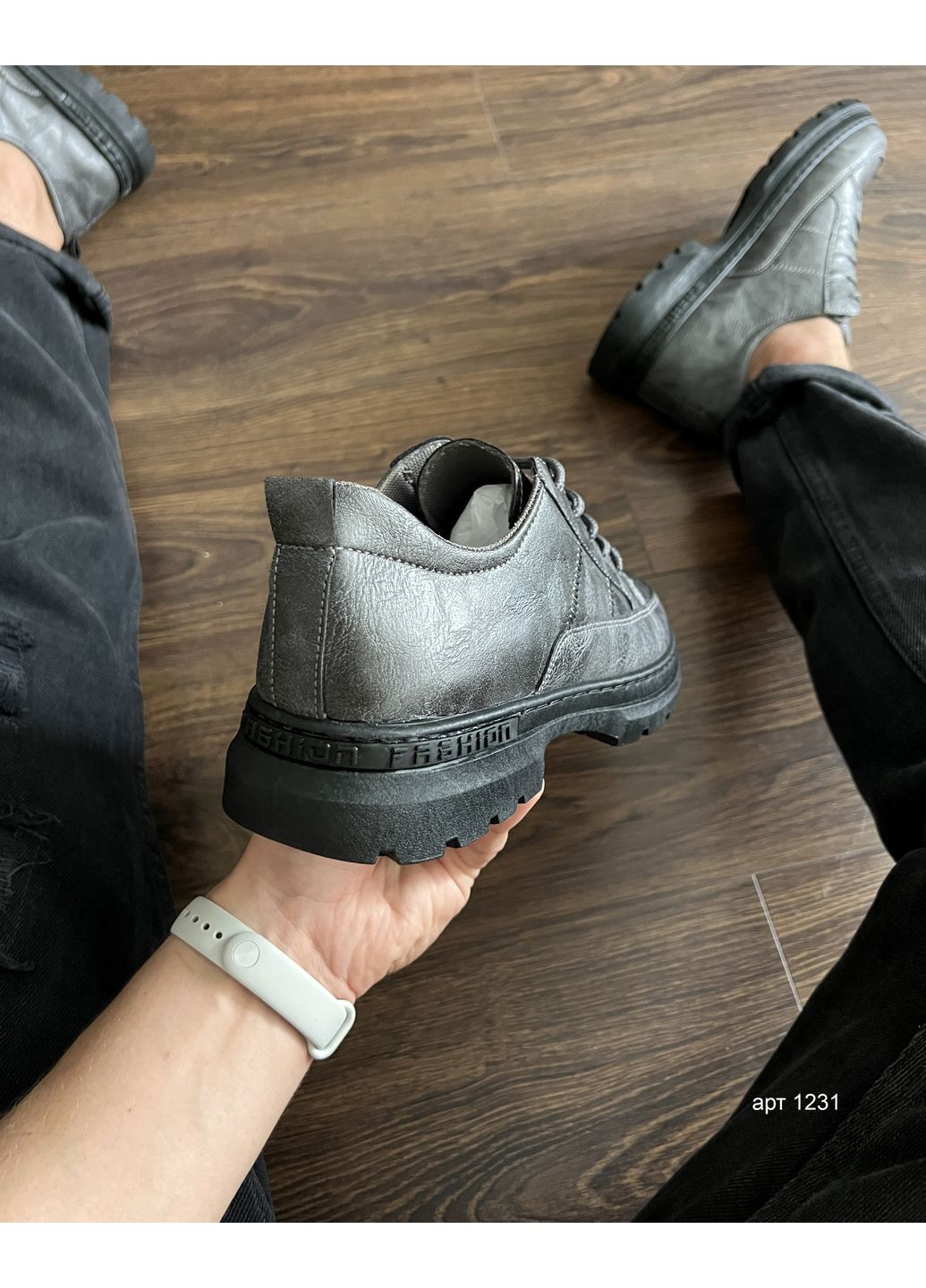 Серые демисезонные туфли мужские shoes grey No Brand Oxford