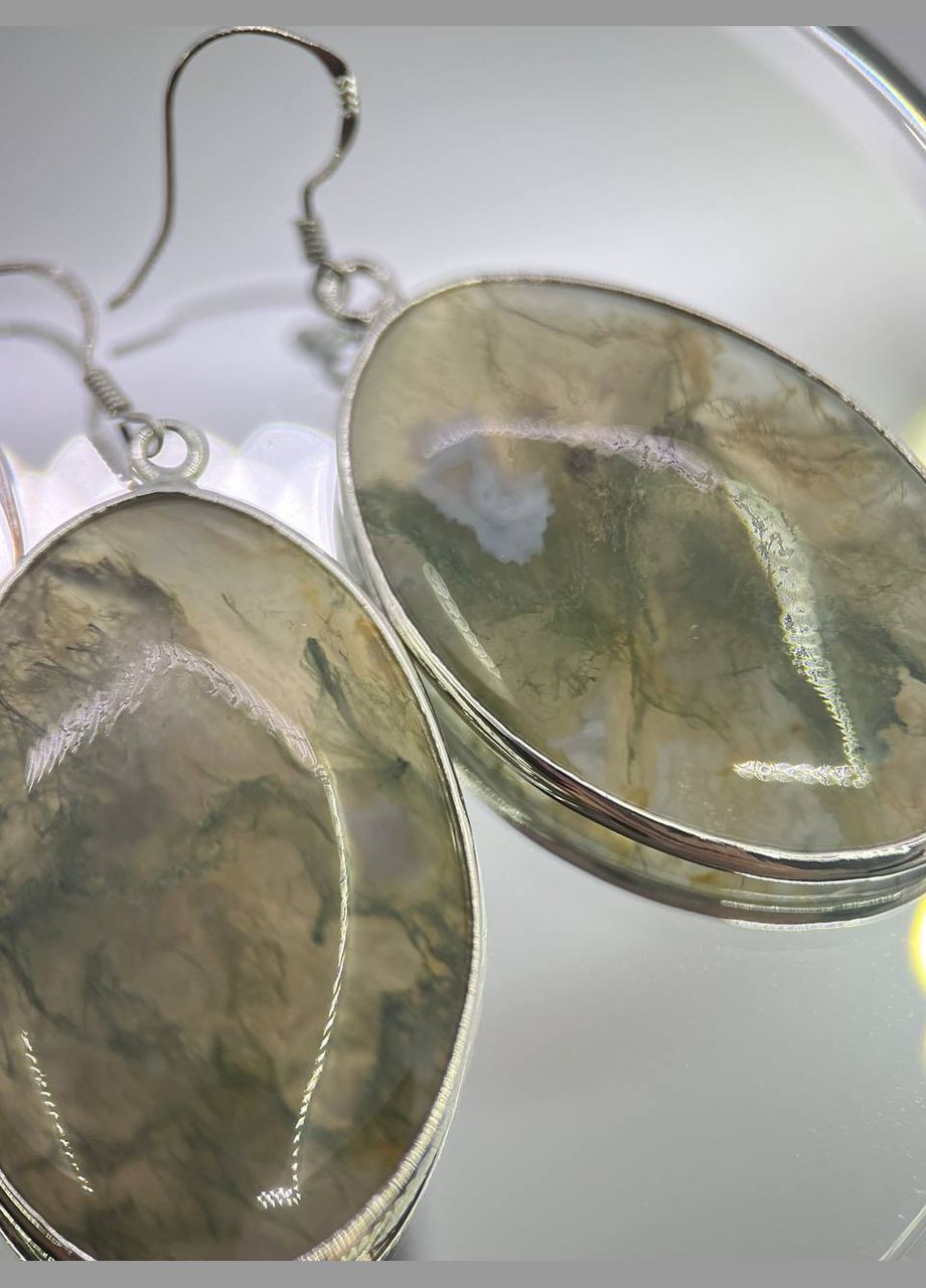 Сережки з моховим агатом 36*25мм No Brand (301273136)