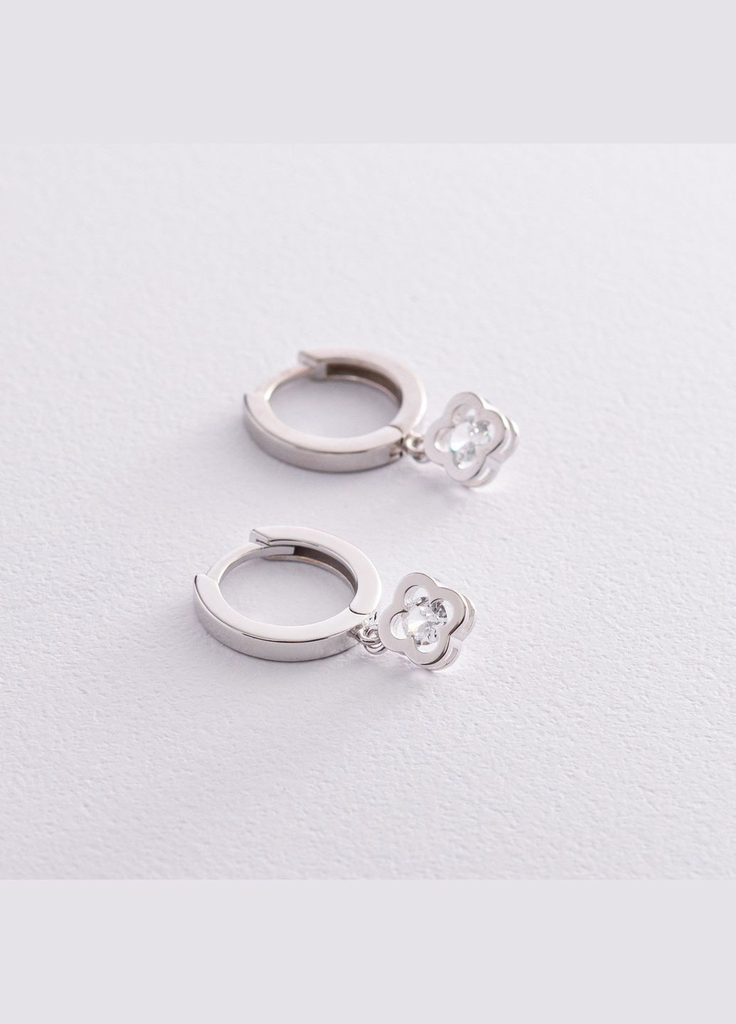 Серебряные серьги - кольца Клевер (фианиты) OR124010 Oniks (264025281)