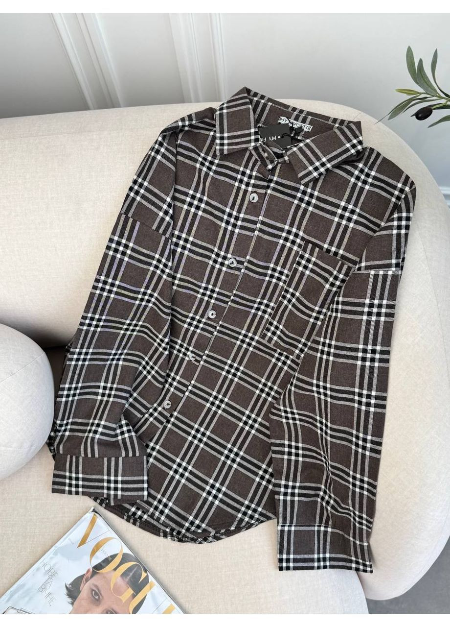 Бронзовая спортивная, повседневный, домашний рубашка в клетку No Brand с длинным рукавом