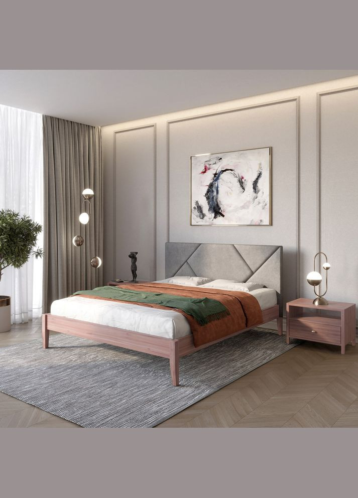 Двоспальне дерев'яне ліжко Нью-Йорк ДК /Аляска 93 (Сірий) 140х190 см (MBG-10384) Mebigrand (368281864)