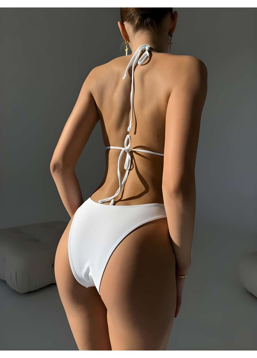 Білий літній жіночий літній білий роздільний купальник трійка із парео роздільний No Brand