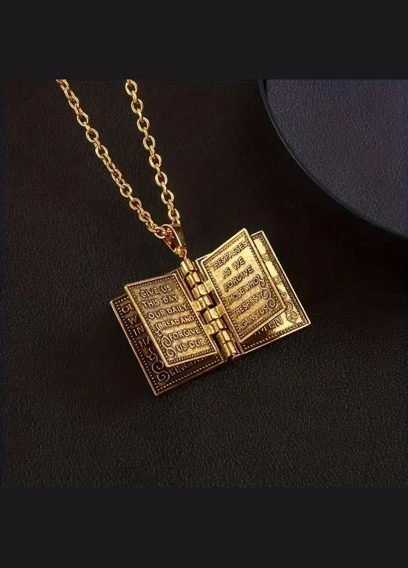 Кулон на цепочке золотистый в форме святой библии с вырезаной молитвой Отче наш 2.8 см 60 см LuxAurum223 No Brand (342142035)
