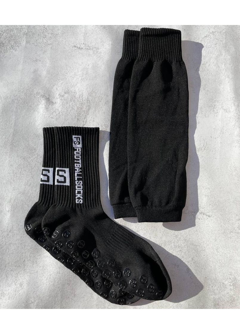 Комплект футбольні тренувальні шкарпетки FootballSocks та гетри обрізки без носка чорні No Brand (365727372)
