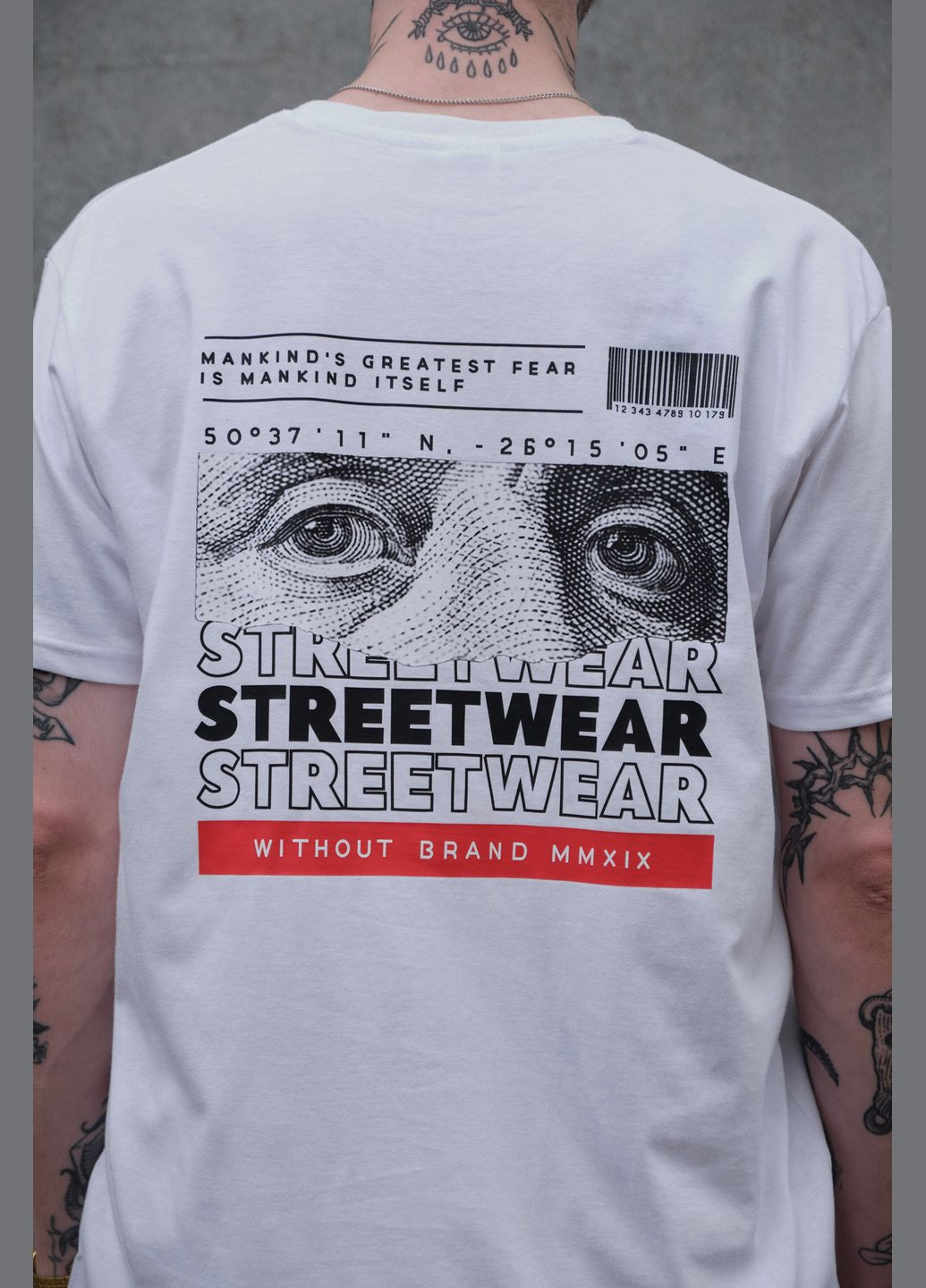Белая мужская оверсайз футболка с принтом streetwear white Without