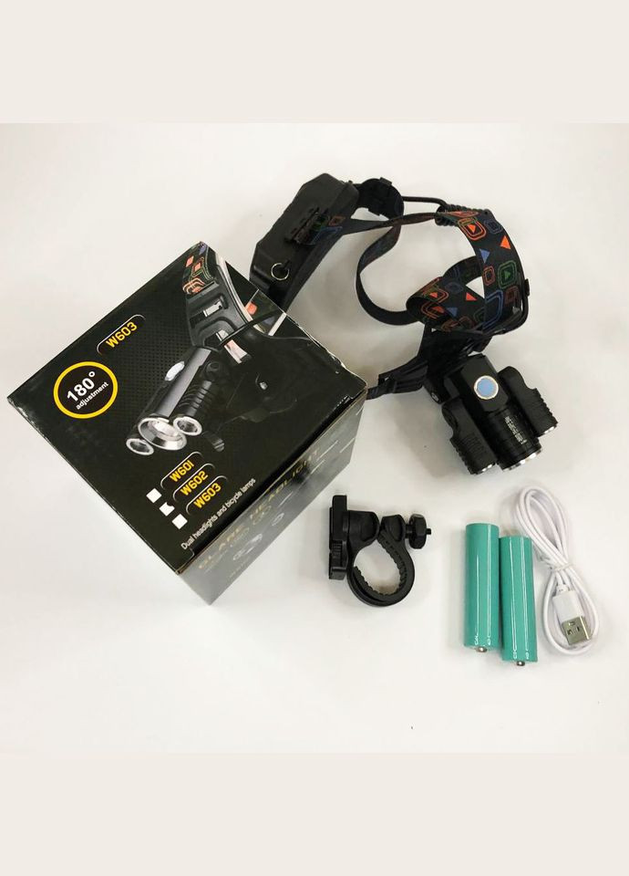 Ліхтар налобний W602-T6-2XPE Bike з велокріпленням 2x18650, світлодіодний ліхтар на лоб, надпотужний Bailong (364665052)