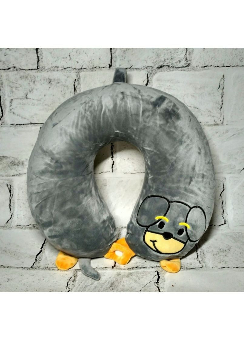 Подушка для подорожей під шию з пам'яттю Собачка 29х26х8 см Сіра No Brand (369163756)