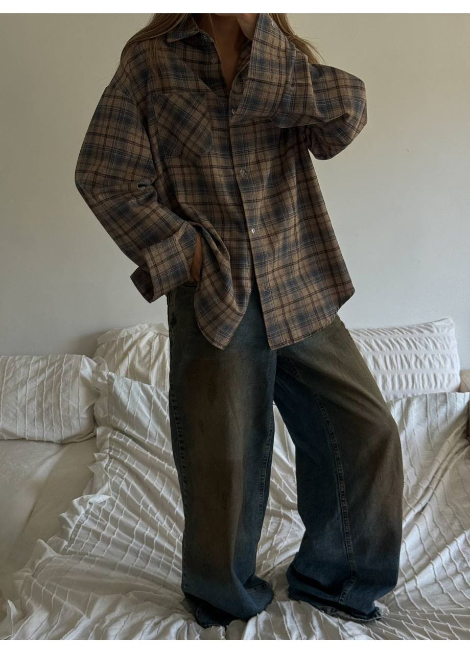 Коричневая повседневный, кэжуал рубашка в клетку Vakko с длинным рукавом