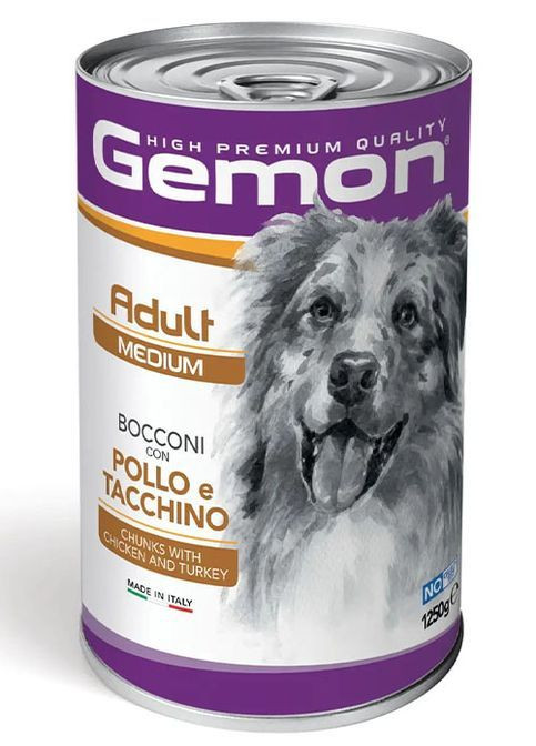 Вологий корм для собак Dog Wet Medium Adult курка з індичкою 1250 г Gemon (369929613)