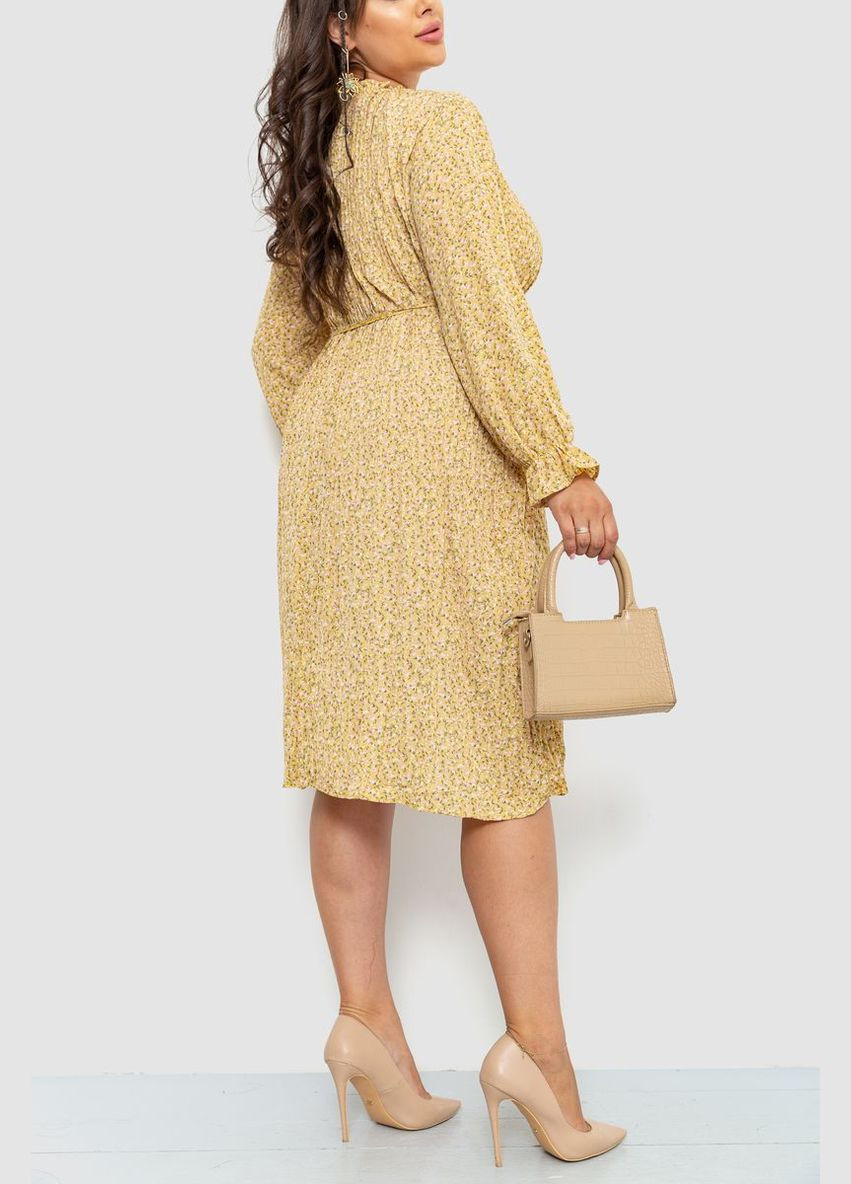 Горчичное повседневный платье шифоновое свободного кроя с принтом длинное с длинными рукавами горчичное (sku_204r701-1) No Brand с рисунком
