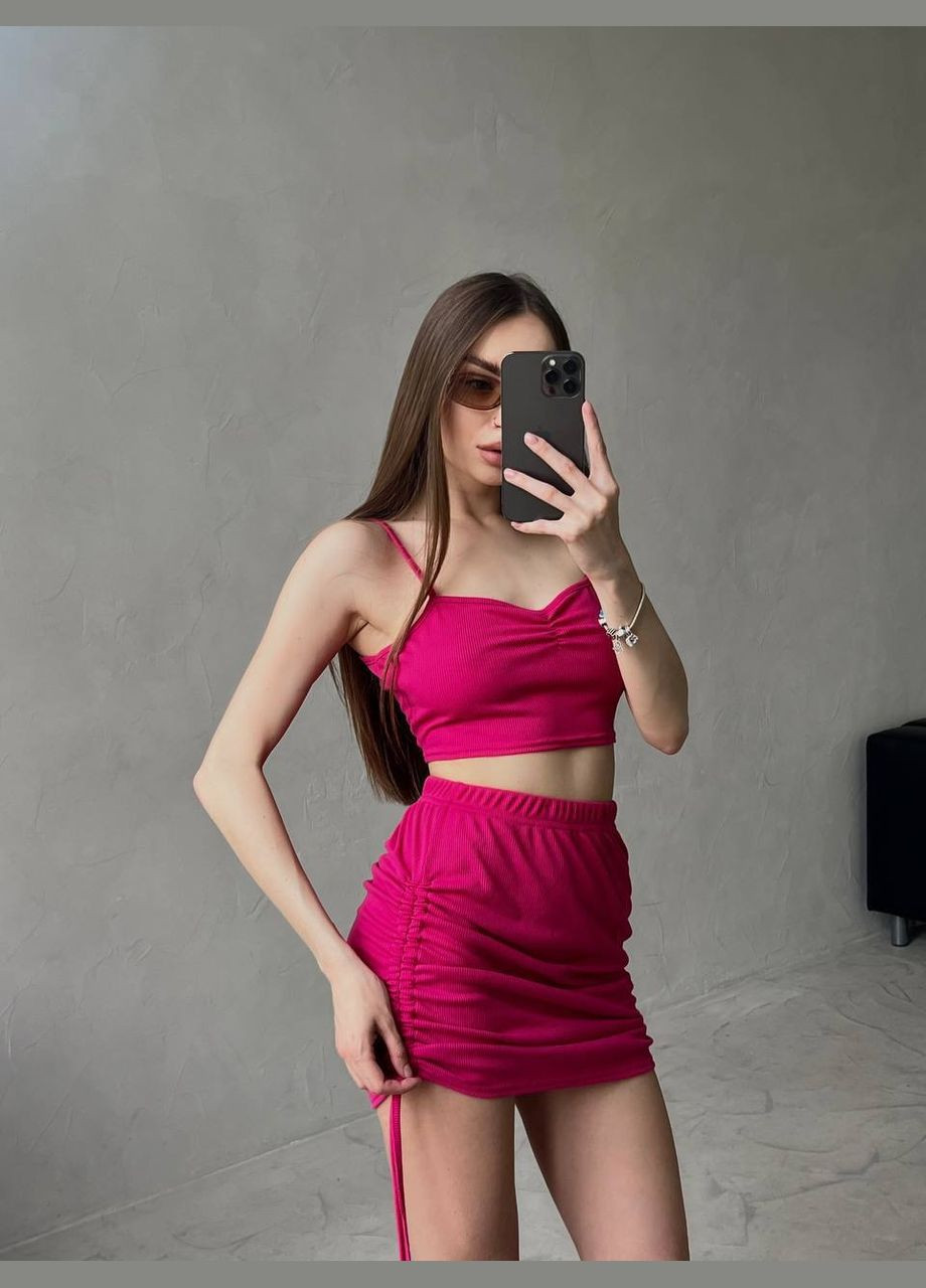 Женский костюм в рубчик топ и юбка с затяжками MonCher (332615283)