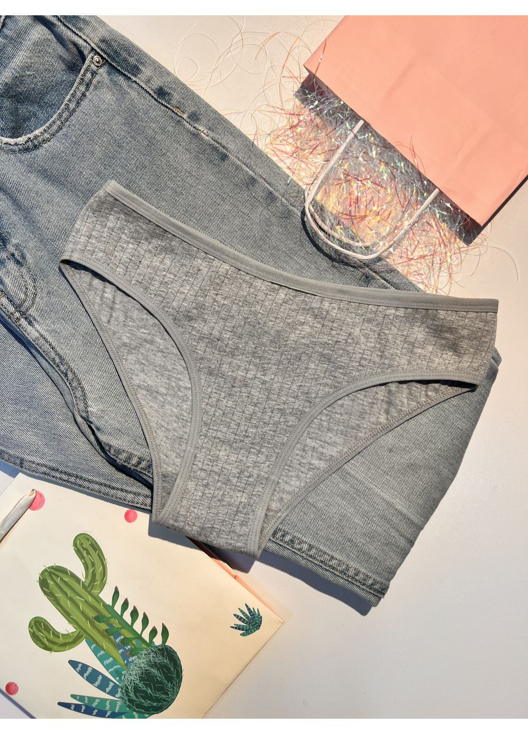 Набор женских хлопковых трусиков-слипов в рубчик, 5 шт, мягкий хлопок с эластаном, универсальные базовые цвета, р. S–L Finetoo (360788872)