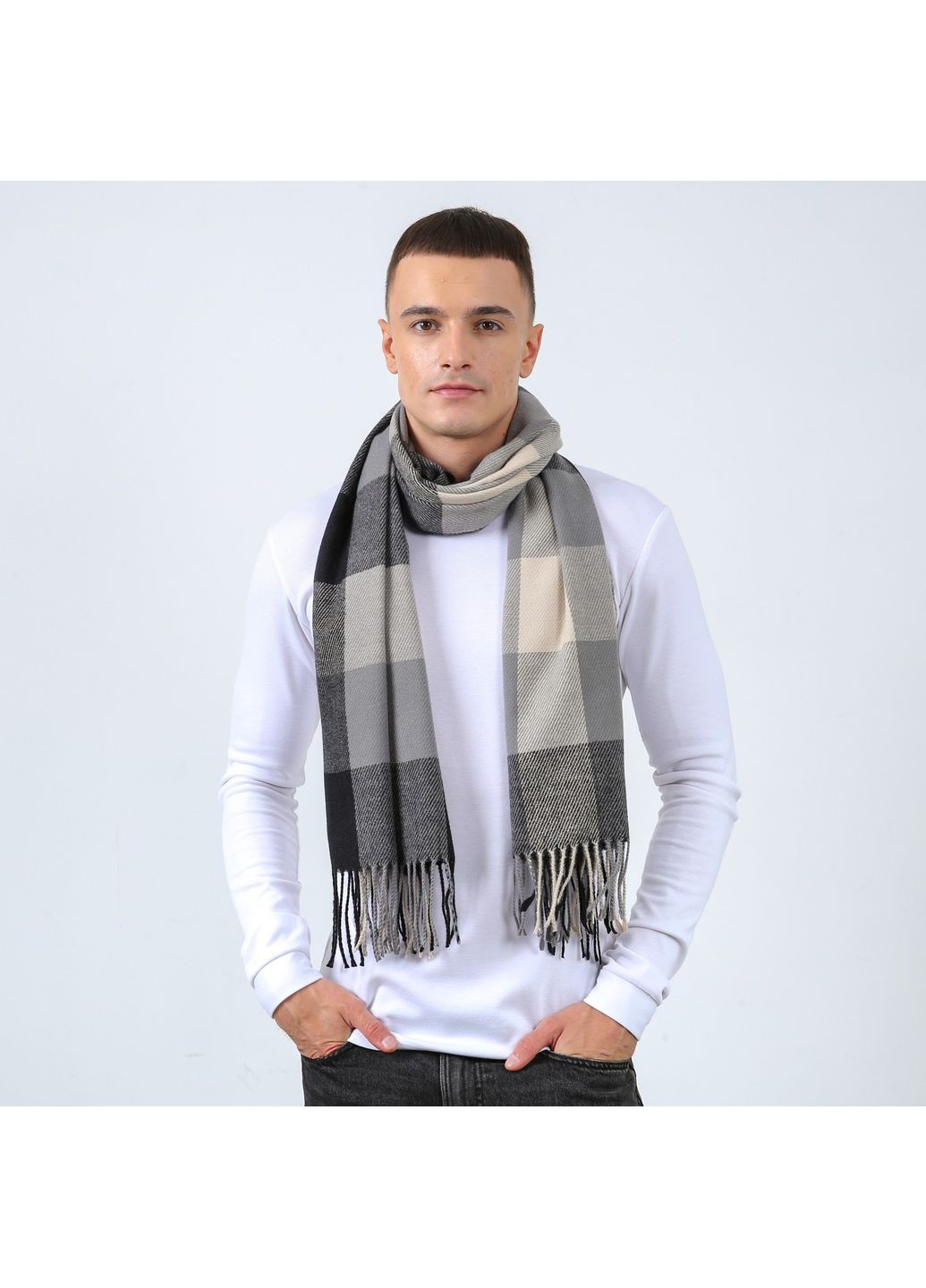 Палантин мужской клетка кашемир АЛИ 555-259 LuckyLOOK 555-259М (351857395)