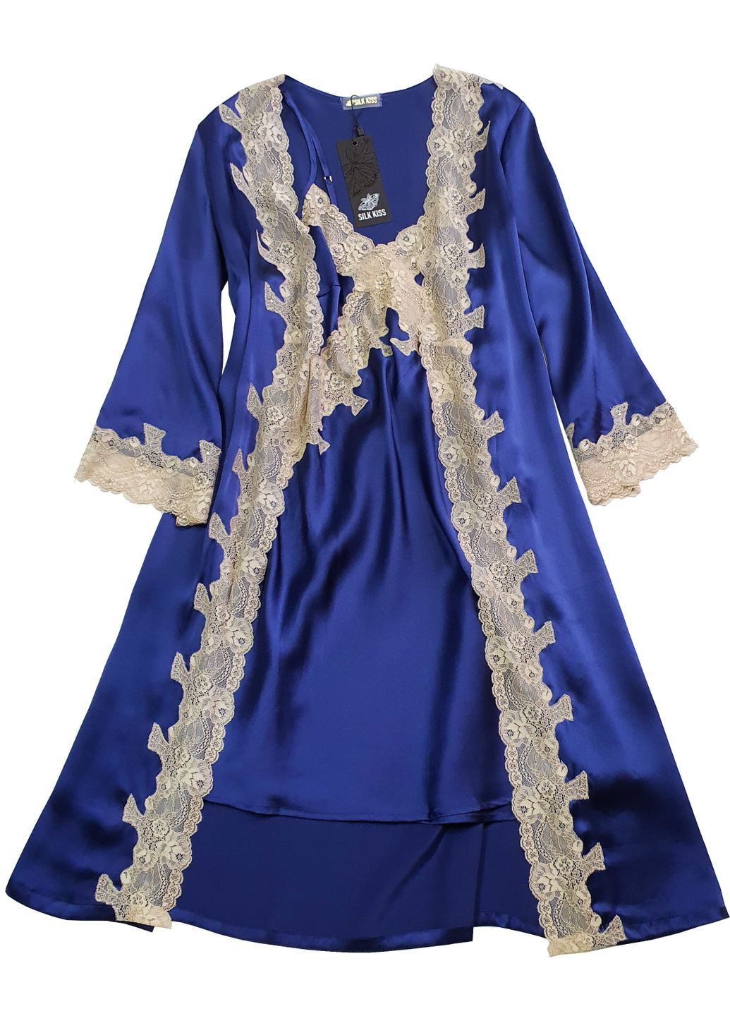 Комплект халат и рубашка комбинация шелк Севилья M Синий Silk Kiss (285716650)