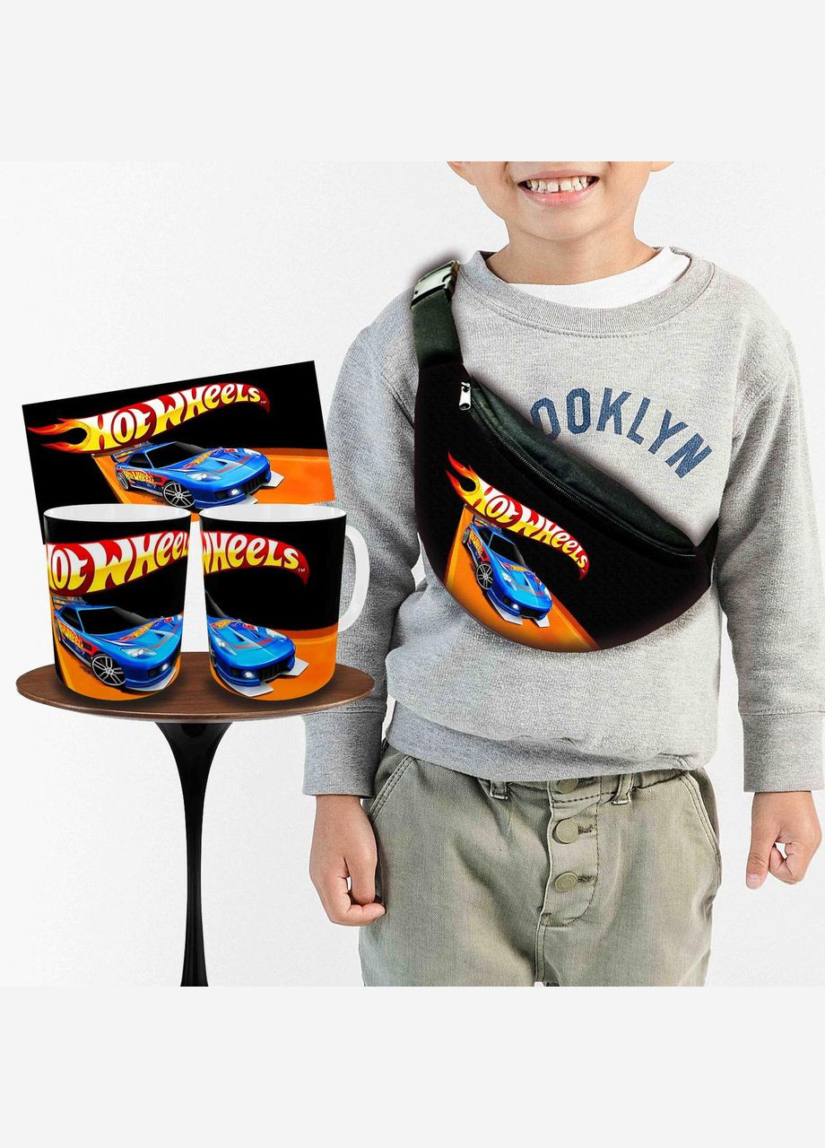 Набір: дитяча сумка-бананка+кружка Хот Вілс «Hot Wheels» 32х15см, бананка для хлопчика через плече на подарунок (0366) No Brand (319760295)