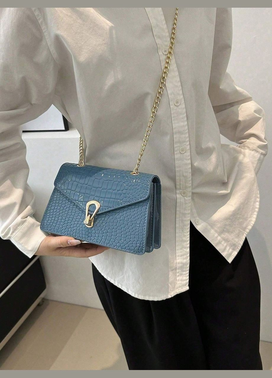 Женская классическая сумка 3120-6585 через плечо кросс-боди на цепочке рептилия голубая No Brand (296008240)