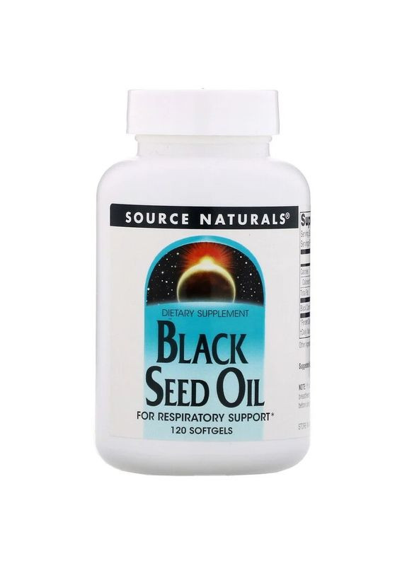 Олія чорного кмину Black Seed Oil для підтримки органів дихання 120 м'яких пігулок Source Naturals (277695194)