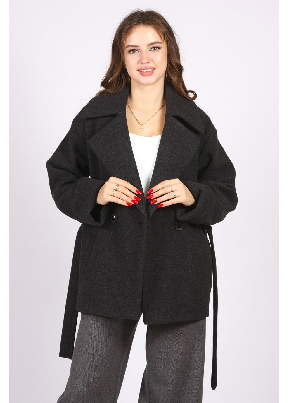 Чорне демісезонне Пальто жіноча 146 меланж чорний Актуаль