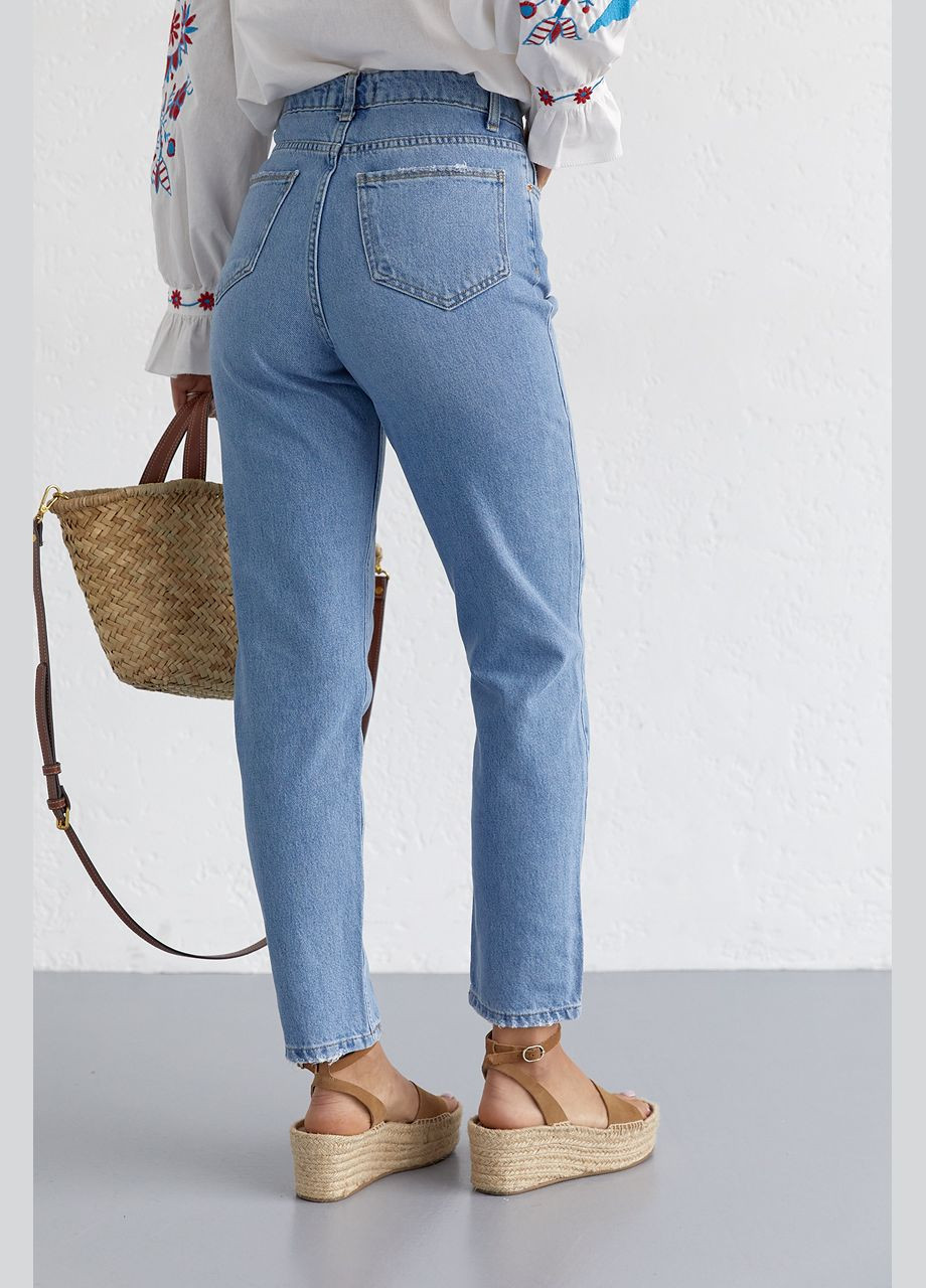 Жіночі джинси МОМ із завищеною талією - блакитний Lurex - (282953882)