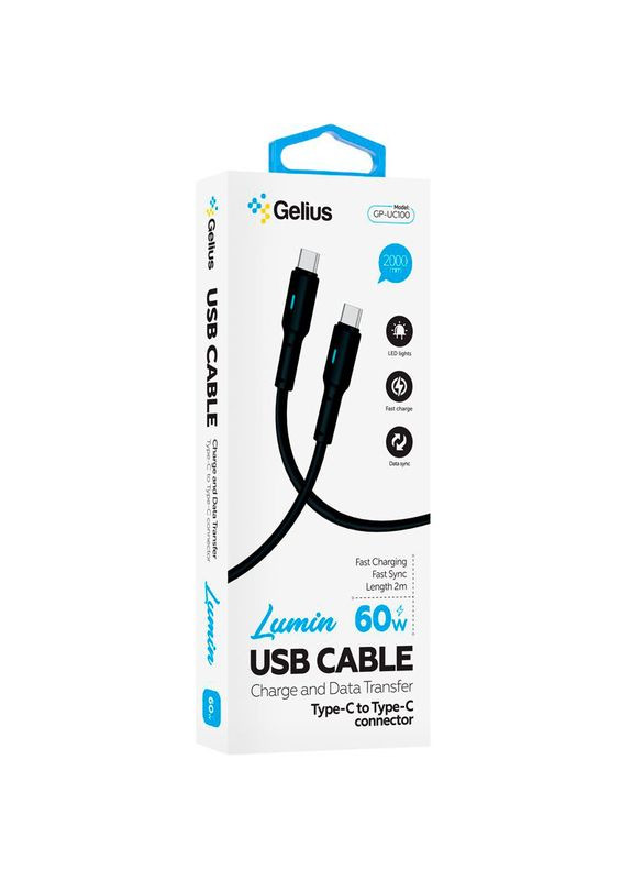 Кабель Lumin Lamp GP-UC100 Type-C - Type-C 2м Black (00000100085) Gelius (358884723)