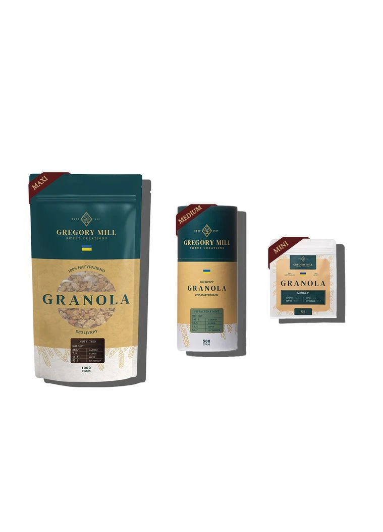 Набір граноли Multi Nuts Trio 1750 г для здорового сніданку і перекусу смачна гранола з горіхами Gregory Mill —